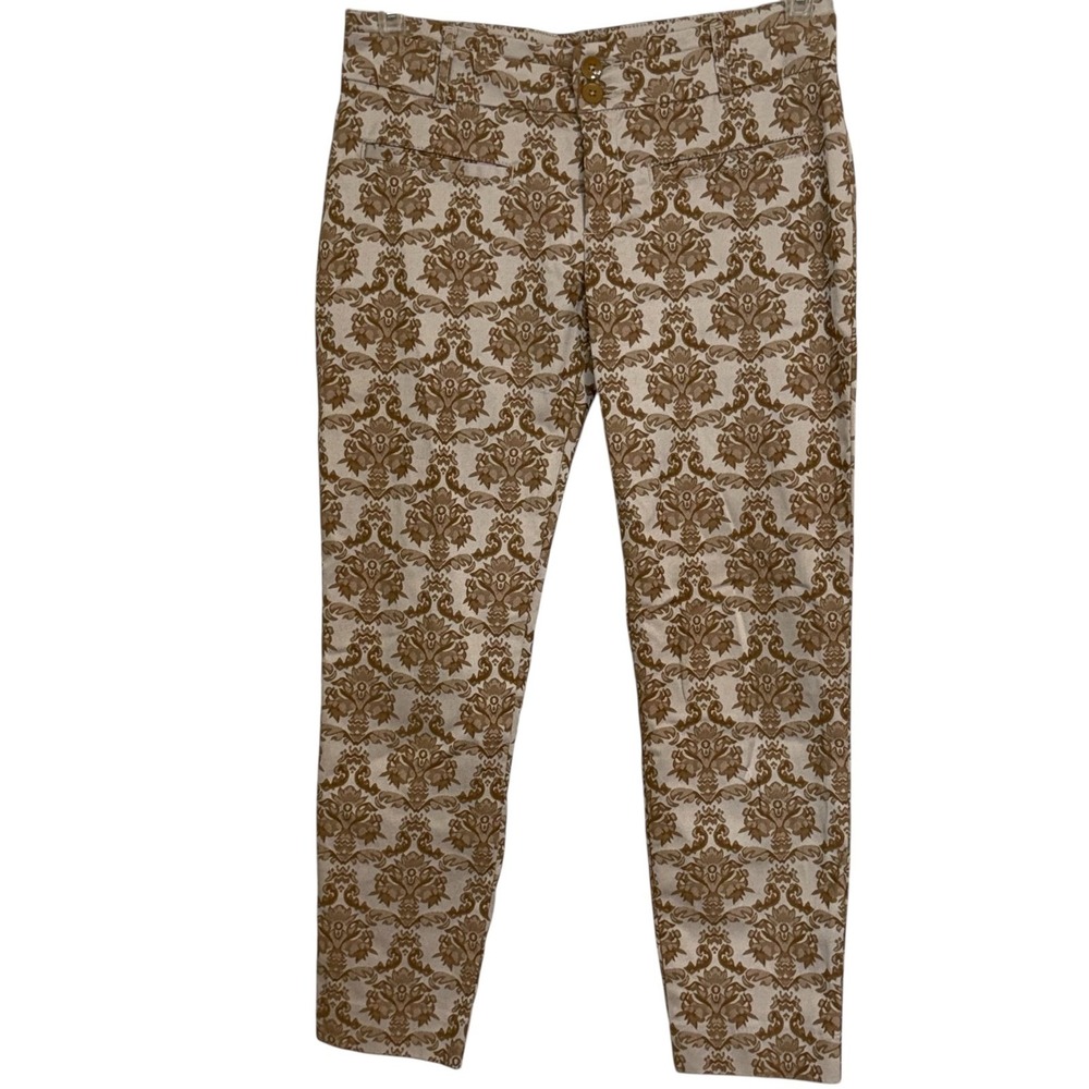 ANTHROPOLOGIE CARTONNIER Charlie‎ Ankle Damask Brocade Pants Beige Brown NWOT  4 - Picture 2 of 7